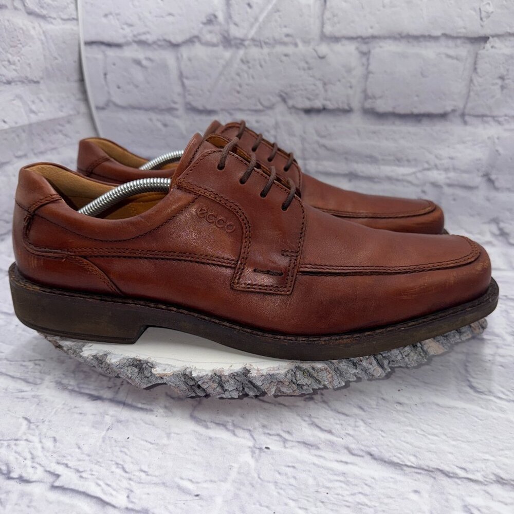 ECCO Helsinki 2 Mens 12 Brown Leather Bike-Toe Derby Lace Up Cushion Dress Shoes - Picture 4 of 13